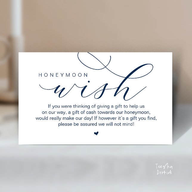 Carte D'accompagnement Wedding Honeymoon Wish, Modern elegance minimal (Wedding Honeymoon Wish, Cash, Modern elegance minimal Enclosure Card cute heart in Classy Navy Blue)