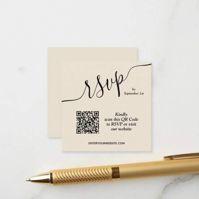 Carte D'accompagnement Wedding QR code beige (Devant/Arrière en situation)