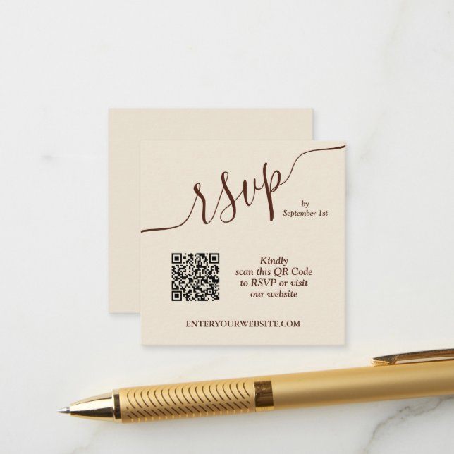Carte D'accompagnement Wedding QR code beige (Devant/Arrière en situation)