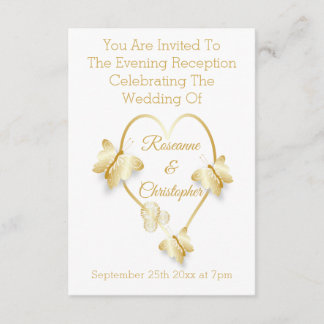 Carte D'accompagnement Wedding Reception Gold Coloured Heart Butterfly