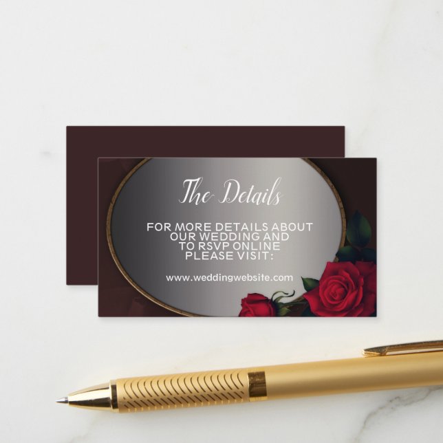 Carte D'accompagnement Wedding Red Blush Floral Silver Gray Mirror Detail (Devant/Arrière en situation)