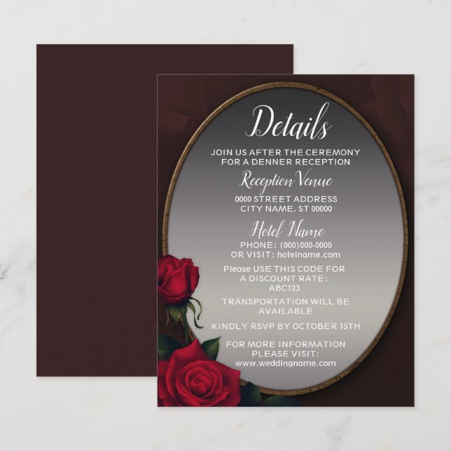 Carte D'accompagnement Wedding Red Blush Floral Silver Gray Mirror Detail (Devant / Derrière)