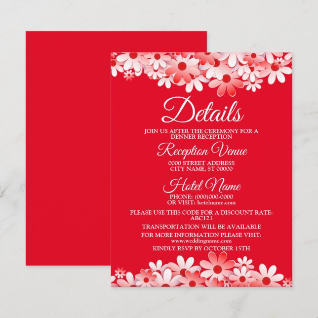 Carte D'accompagnement Wedding Red White Floral Detail Enclosure  (Devant / Derrière)