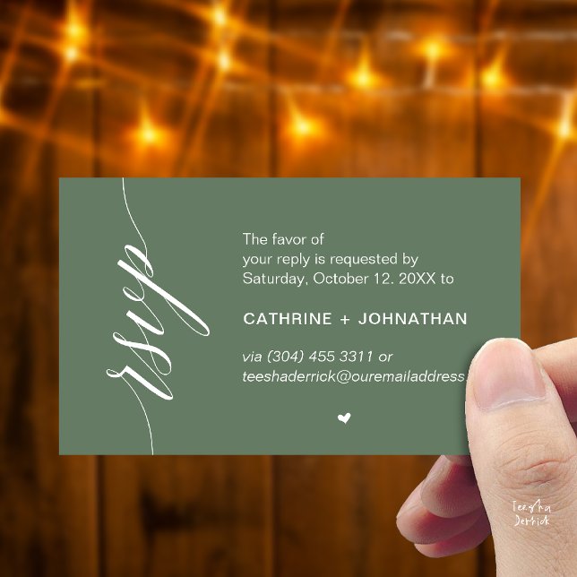Carte D'accompagnement Wedding RSVP via Text Message or Email, Reminder (Wedding RSVP via Text Message, Phone  or Email, Reminder Enclosure Card in sage green)