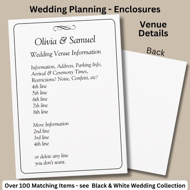 Carte D'accompagnement Wedding Venue info - Black White Infinity Scroll, (Créateur téléchargé)