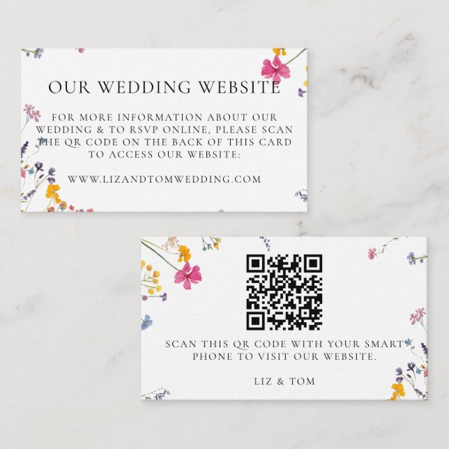 Carte D'accompagnement Wedding Website QR Code Wildflower Garden White (Devant / Derrière)