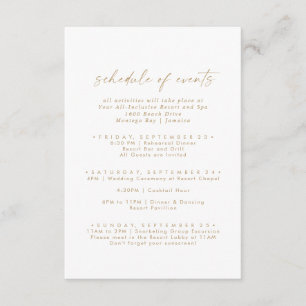 Carte D'accompagnement Week-end Mariage or moderne Horaire des événements