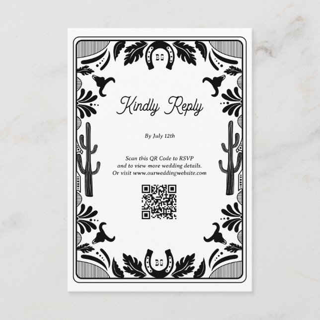 Carte D'accompagnement Western Country Cowboy Rustique Mariage (Devant)