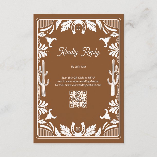 Carte D'accompagnement Western Country Cowboy Rustique Mariage Brown (Devant)