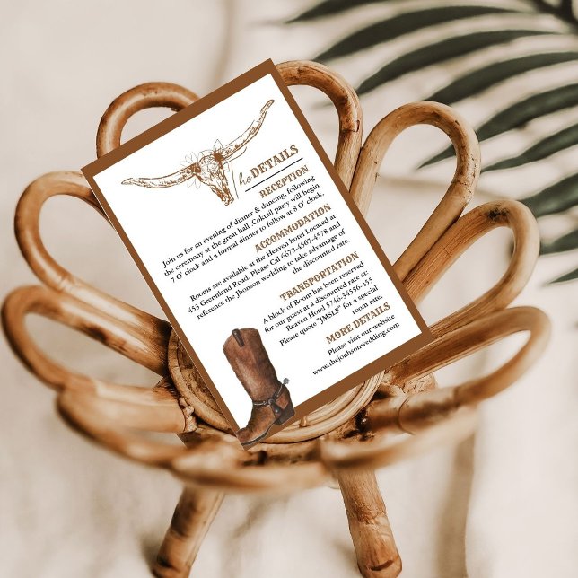 Carte D'accompagnement Western Cowboy Bottes Détails du Mariage (Créateur téléchargé)