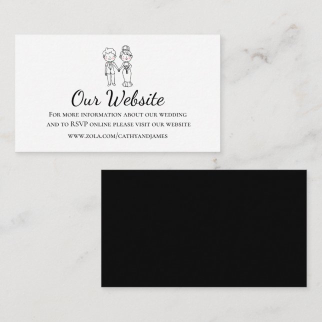 Carte D'accompagnement Whimsical Bride Groom Black White Mariage site Web (Devant / Derrière)