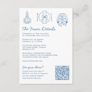Carte D'accompagnement Whimsical Doodles Détails du Mariage RSVP QR Code