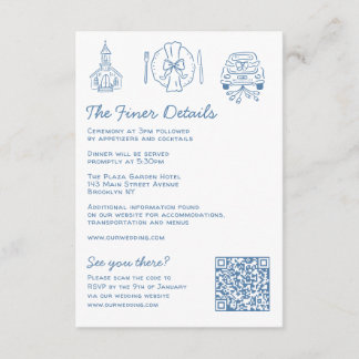 Carte D'accompagnement Whimsical Doodles Détails du Mariage RSVP QR Code