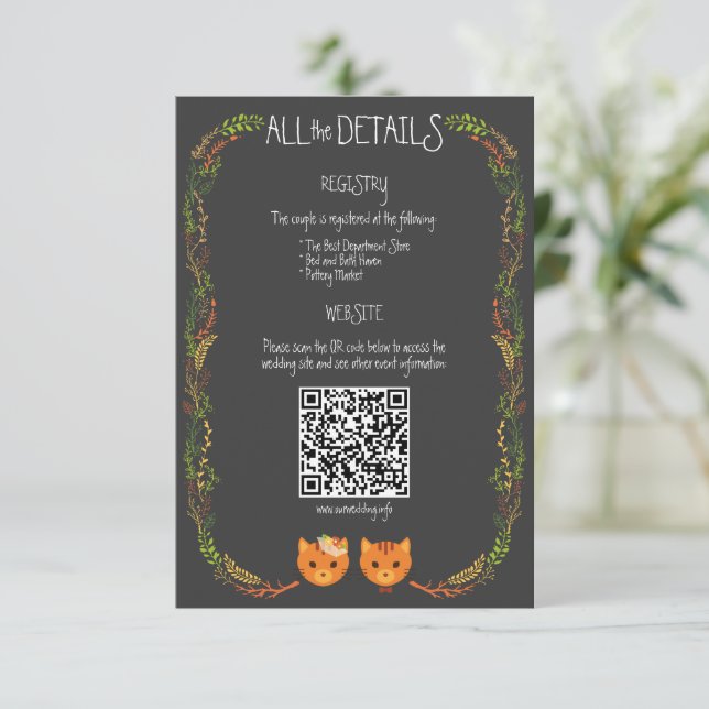 Carte D'accompagnement Whimsical Forest Cats Rustique Mariage (Debout devant)