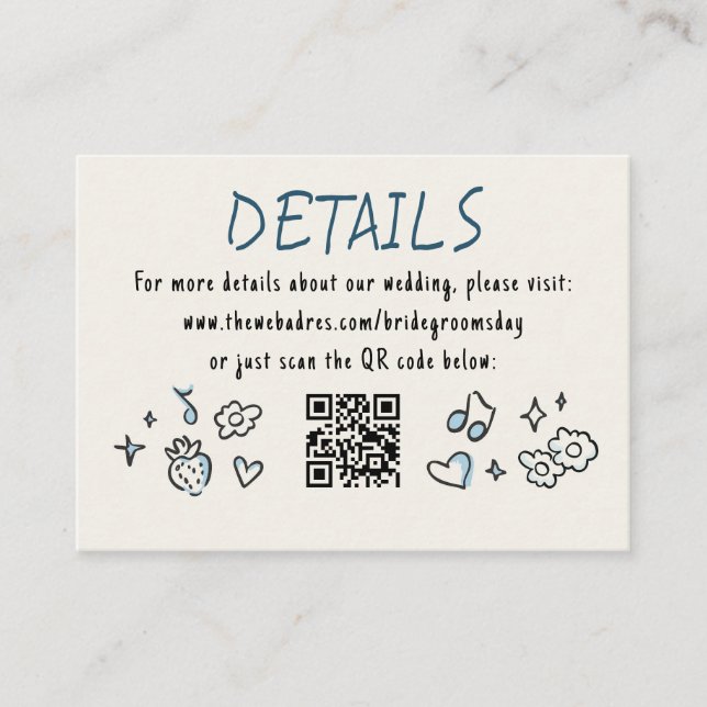 Carte D'accompagnement Whimsical Funky Hand Drawn Wedding Details QR (Devant)