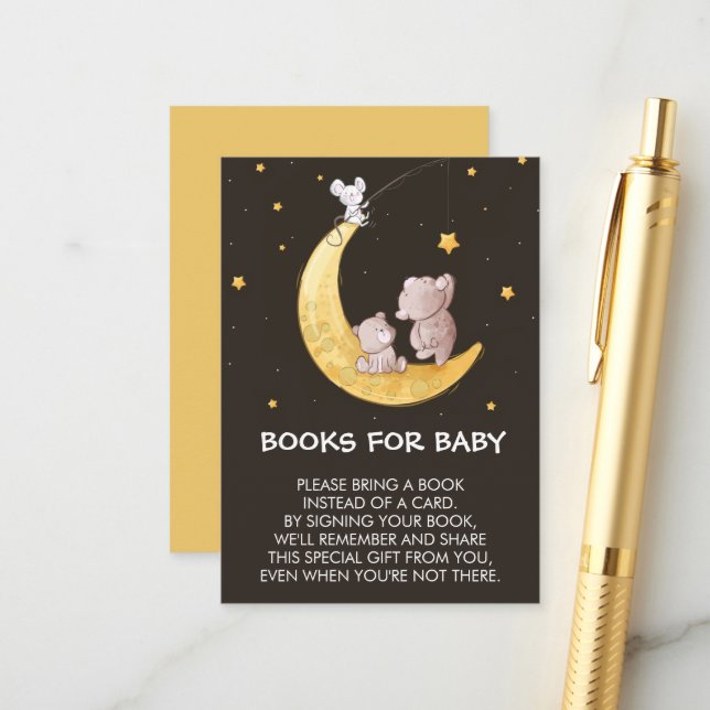 Carte D'accompagnement Whimsical Moon Stars Baby showers Livres pour bébé (Devant/Arrière en situation)