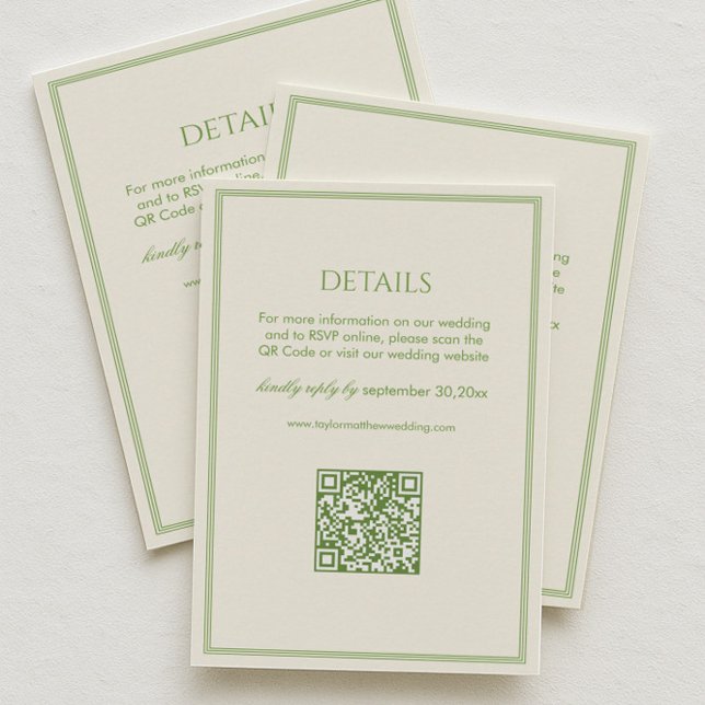Carte D'accompagnement White and Green Wedding Details Qr Code (Créateur téléchargé)