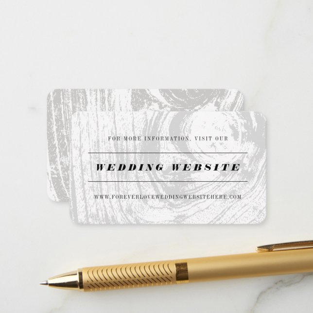 Carte D'accompagnement White Classic Rustic Woodgrain Site Mariage QR (Devant/Arrière en situation)