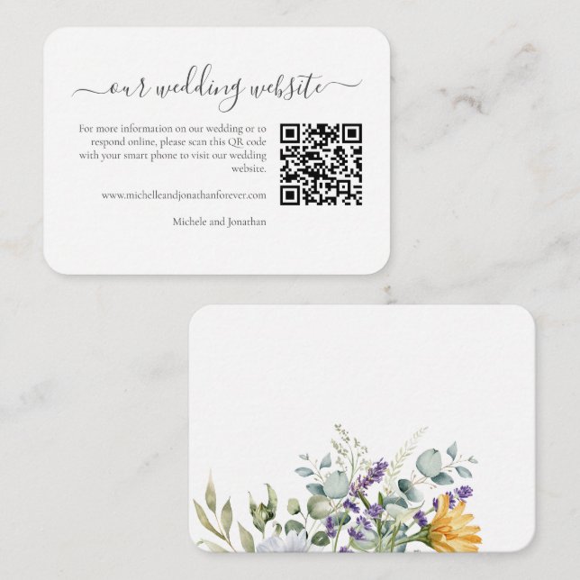 Carte D'accompagnement White Daisies Wedding RSVP Détails QR Code (Devant / Derrière)