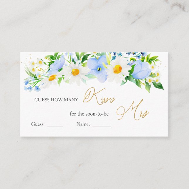 Carte D'accompagnement White Daisy Blue Floral Devinez Combien De Baisers (Devant)