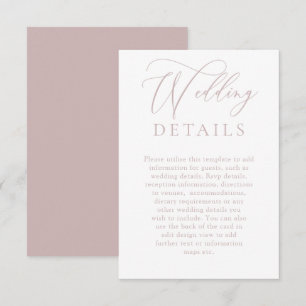 Carte D'accompagnement White & Dusty rose moderne Détails du Mariage
