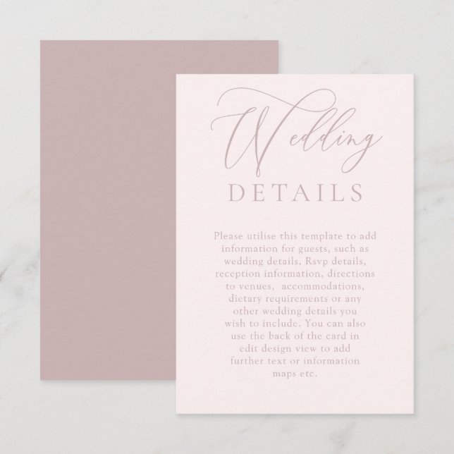 Carte D'accompagnement White & Dusty rose moderne Détails du Mariage (Devant / Derrière)