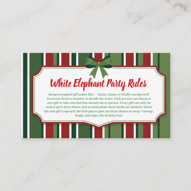 Carte D'accompagnement White Elephant Party Rules Card | Funny & Elegant  (Devant)