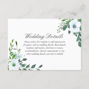 Carte D'accompagnement White Floral Greenery Détails Mariage Réception