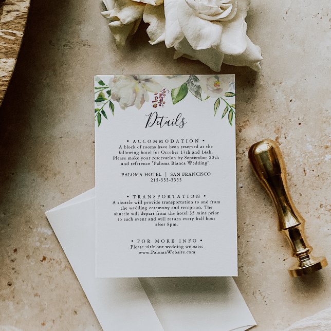 Carte D'accompagnement White Winter Peony Floral Détails du Mariage (Créateur téléchargé)