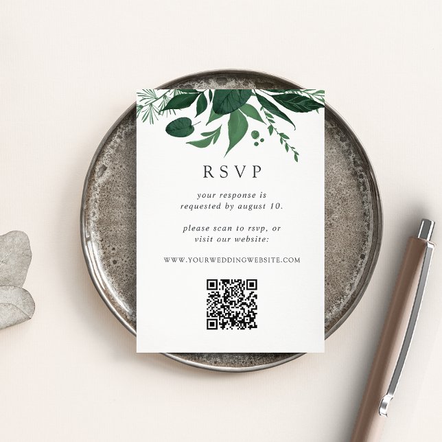 Carte D'accompagnement Wild Forest Green Botanical QR Code Mariage RSVP (Créateur téléchargé)