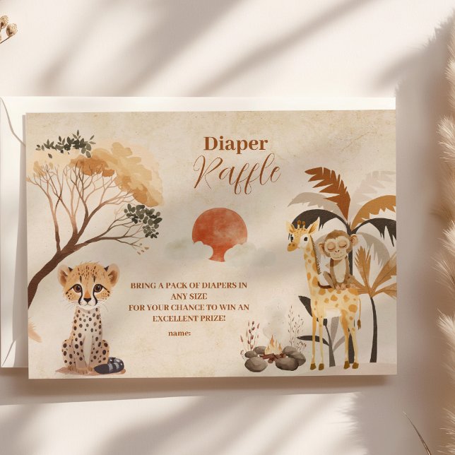 Carte D'accompagnement Wild One Safari Animaux Garçon Bébé Raffle Diapper (Créateur téléchargé)