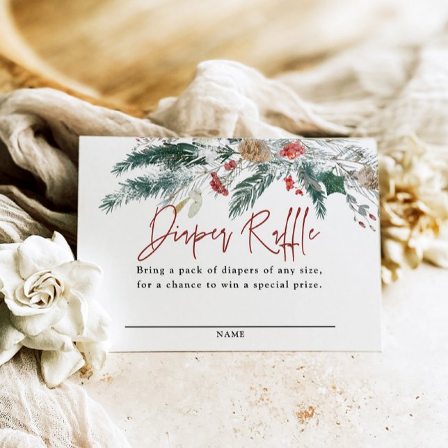 Carte D'accompagnement Winter Greenery Santa Baby Diaper Raffle Card (Créateur téléchargé)