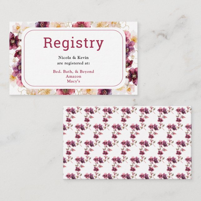 Carte D'accompagnement Winter Hellebore Floral Burgundy Wedding Registry (Devant / Derrière)