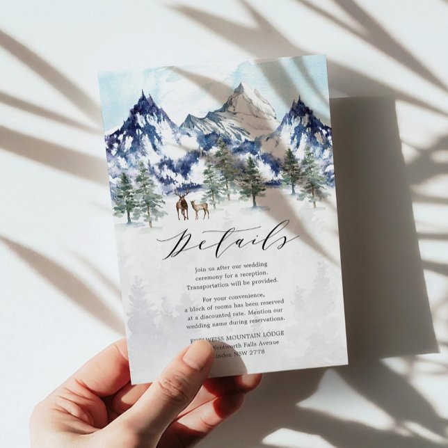 Carte D'accompagnement Winter Mountain Forest Détails sur le Mariage (Créateur téléchargé)