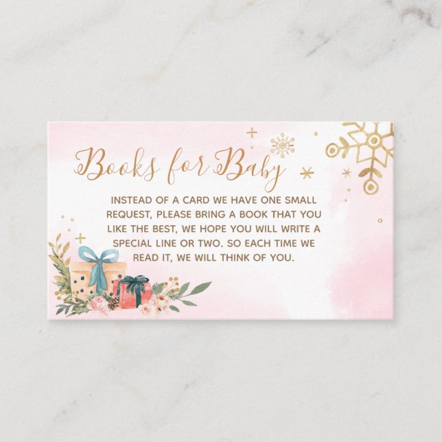 Carte D'accompagnement Winter Pink Gold Snowflake Livres pour bébé (Devant)