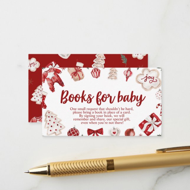 Carte D'accompagnement Winter Red Noël Baby showers Livres pour bébé (Devant/Arrière en situation)