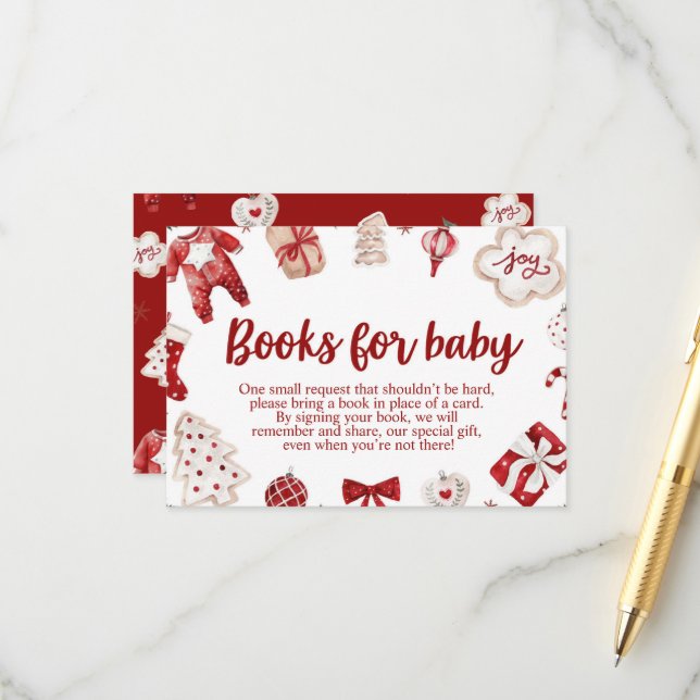 Carte D'accompagnement Winter Red Noël Baby showers Livres pour bébé (Devant/Arrière en situation)