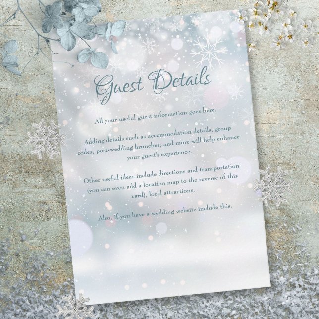 Carte D'accompagnement Winter Snowflakes Informations sur le client (Winter Snowflakes Guest Information Details Enclosure Card)