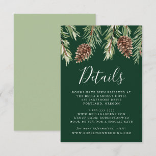 Carte D'accompagnement Winter Watercolor Pinecone Détails du Mariage