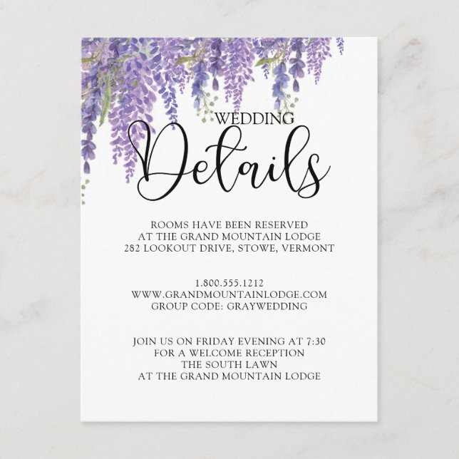 Carte D'accompagnement Wisteria tree violet pastel Mariage Détails (Devant)