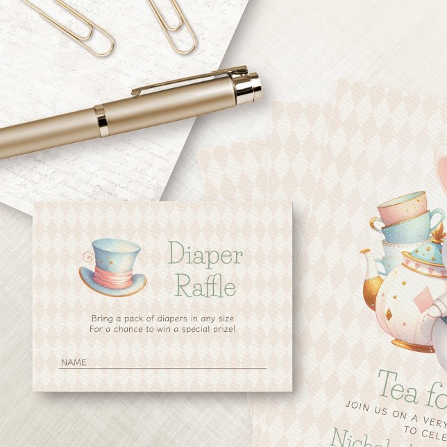 Carte D'accompagnement Wonderland Tea Party Hatter Diaper Raffle (Créateur téléchargé)