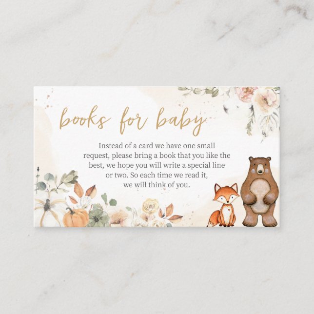 Carte D'accompagnement Woodland Animal Citrouille Baby shower Livres Pour (Devant)