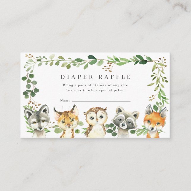 Carte D'accompagnement Woodland Animals Baby Shower Diaper Raffle Ticket (Devant)