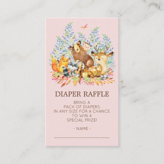 Carte D'accompagnement Woodland Animals Girls Douche Diaper Raffle Ticket (Devant)
