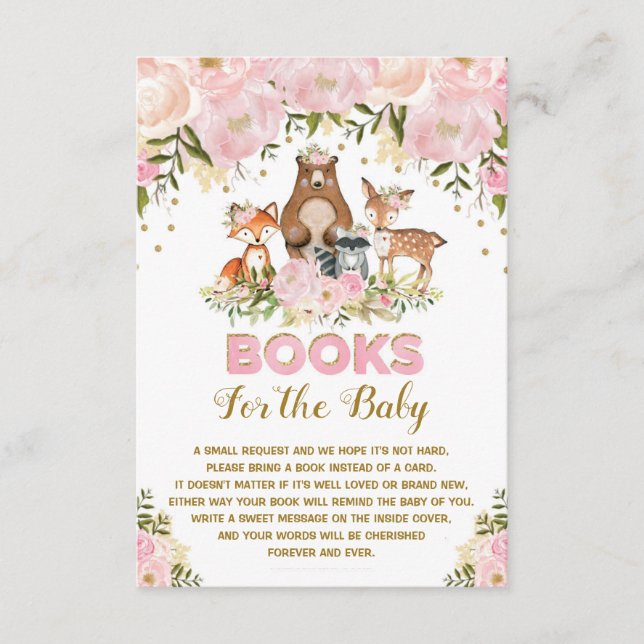 Carte D'accompagnement Woodland Baby Girl Blush Gold Floral Apportez un l (Devant)