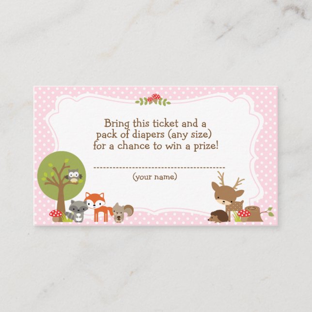 Carte D'accompagnement Woodland Baby shower Déchets Raffin billet rose (Devant)