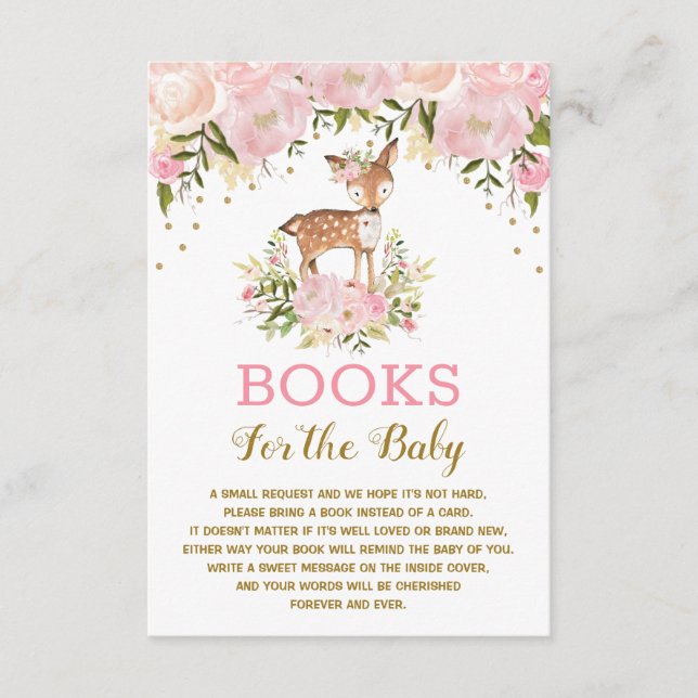 Carte D'accompagnement Woodland Deer Pink Gold Floral Livres pour bébé (Devant)