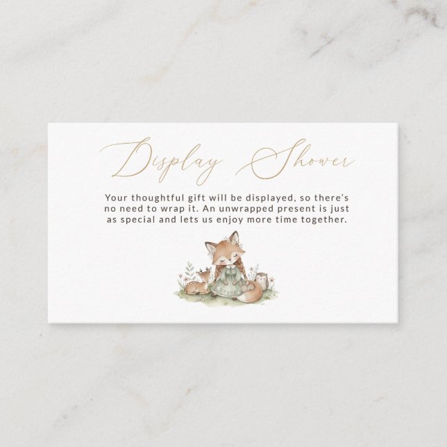 Carte D'accompagnement Woodland Fox Girl Baby Shower Display Card (Devant)