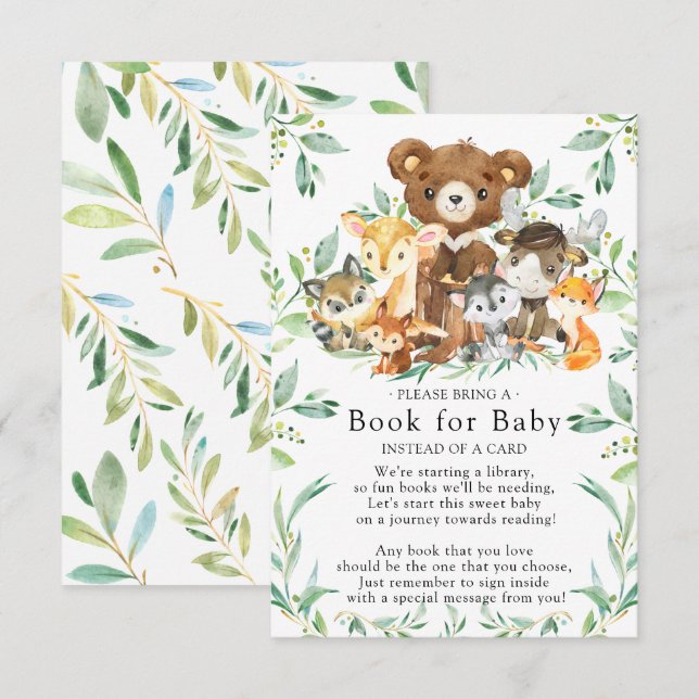 Carte D'accompagnement Woodland Friends Baby shower Book for Baby Card (Devant / Derrière)