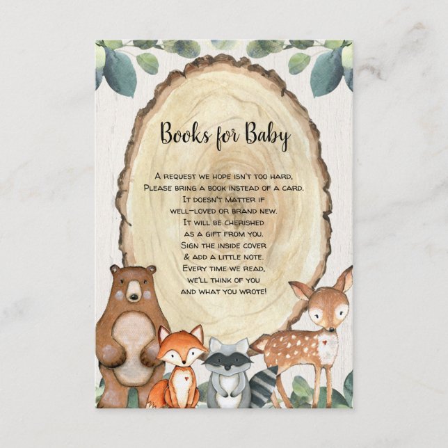 Carte D'accompagnement Woodland mignon animaux demander baby shower (Devant)